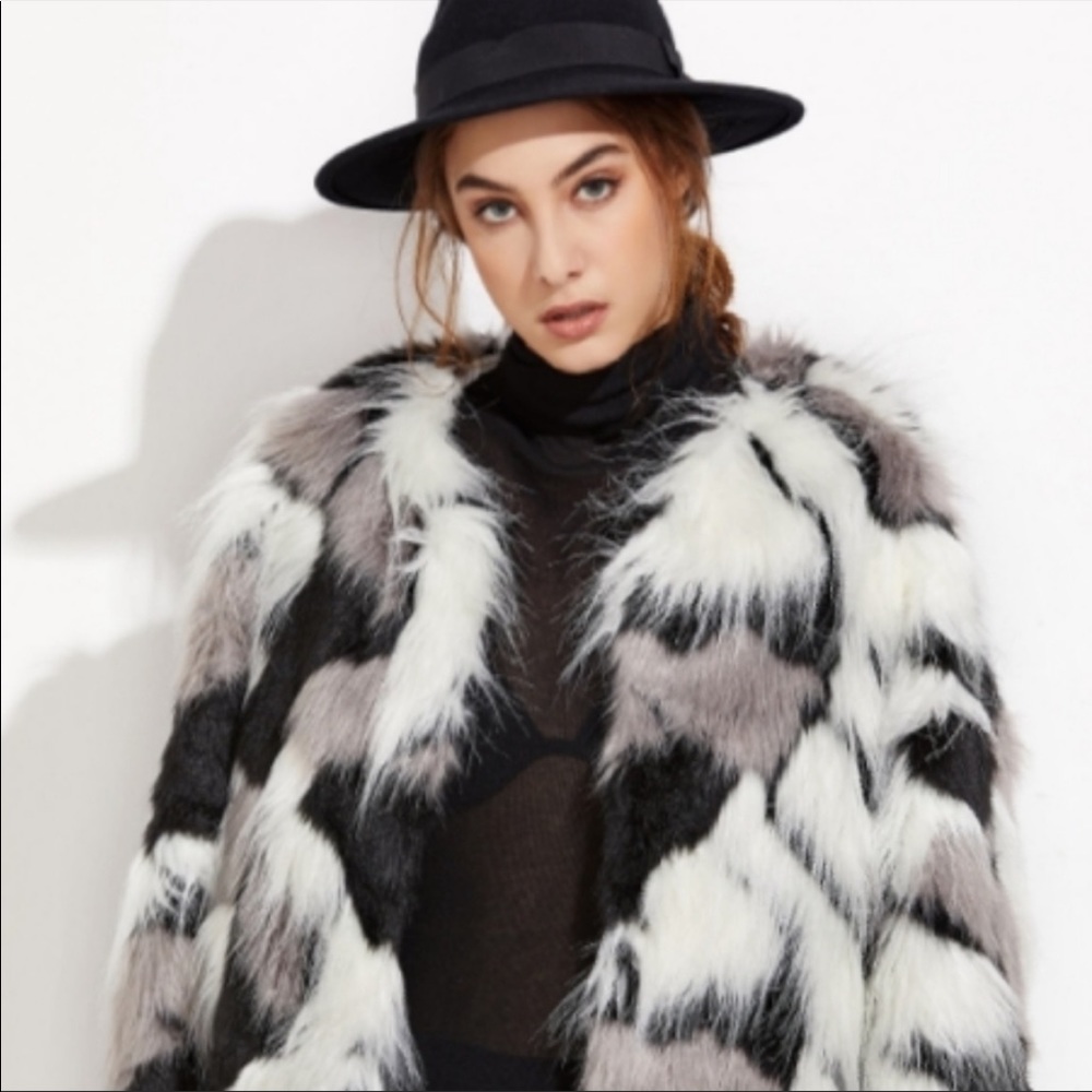 Patchwork Faux Fur Cropped Coat